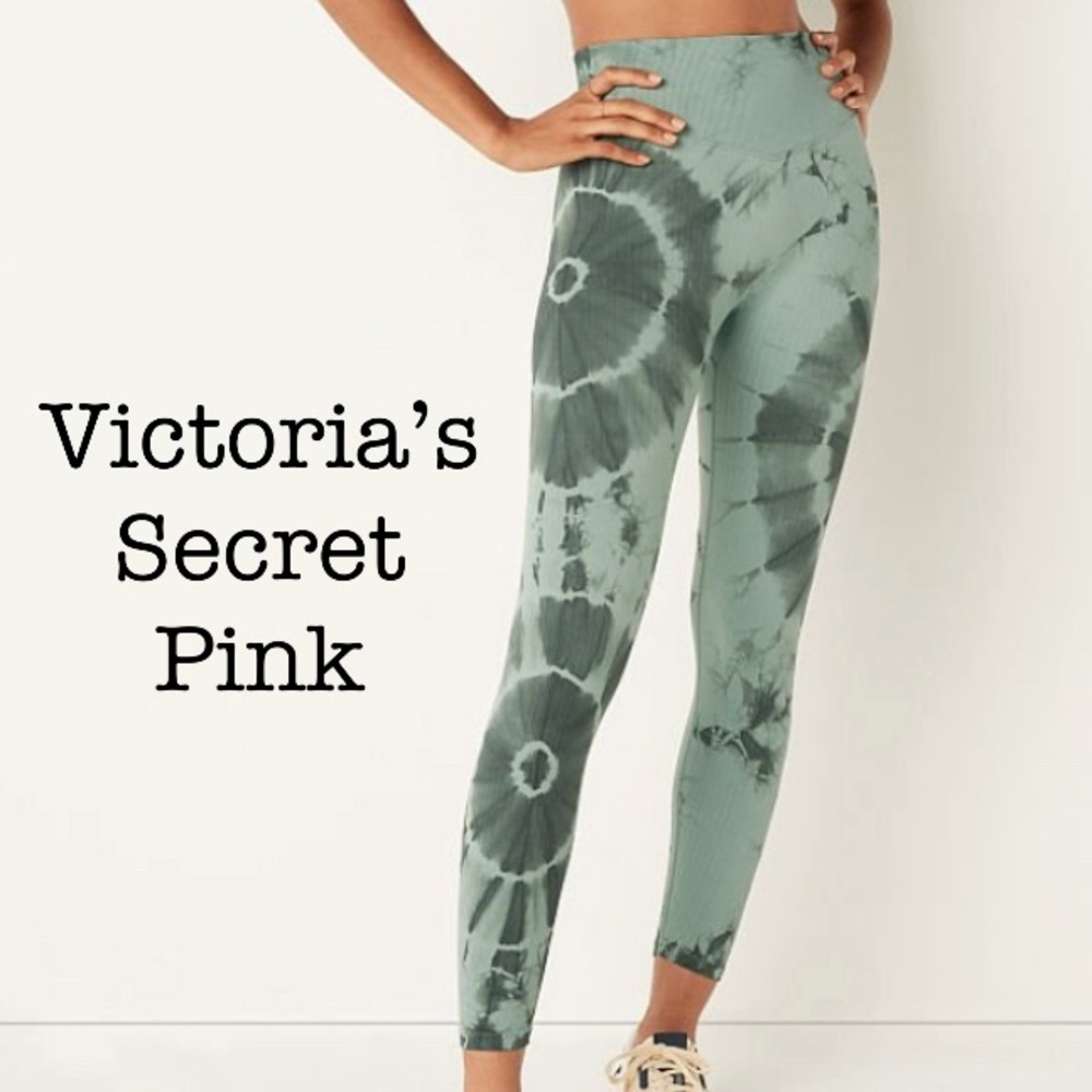 NWT Victoria’s Secret Pink Green Tie Dye Seamless High Waist Leggings